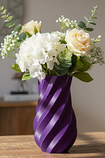 MEK مزهرية بلاستيكية مزخرفة بتصميم حلزوني باللون الأرجواني (18×11 سم)