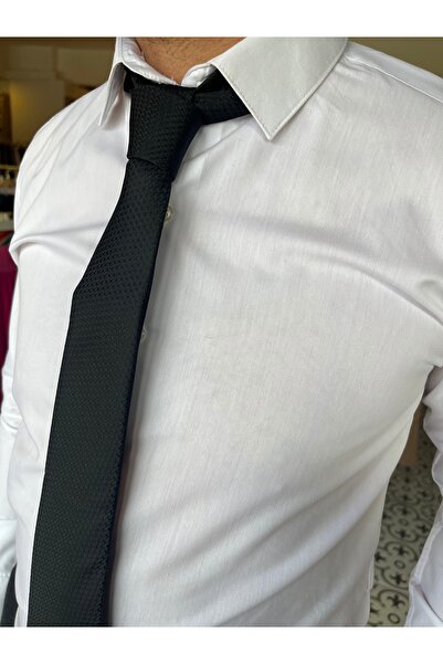 İpek Siyah Düz Desenli Mendilli Kravat