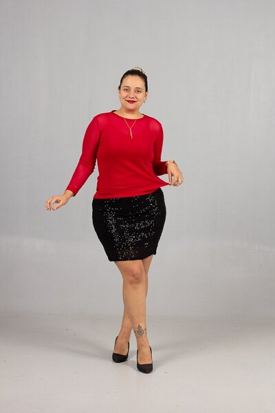Truva XXL Red Plus Size Tulle Blouse and Suspender Tank Top Two-Piece Set - Attractive and Stylish