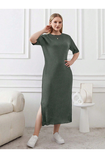 ModaSehle Women's Plus Size Short Sleeve Slit Detail Camisole Dress