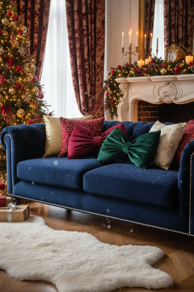 JACA Set of 2 Christmas New Year Party Themed Velvet Fabric Bow Appearance Pi...