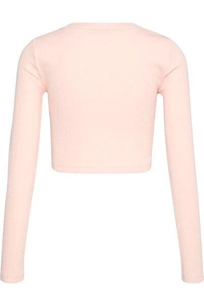 Calvin Klein LS WOVEN LABEL 2X2 COTTON RIB CA Pembe Kadın Tişört