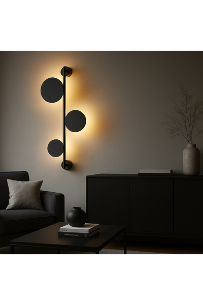MOİRA Ledos Black Metal 3-Piece Round Led Sconce 3000K Daylight Decorative Living Room Wall Lamp,Ledos-15540