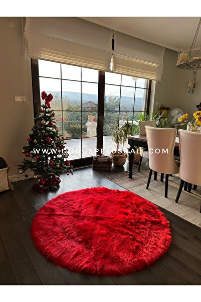 Doğuş Peluş Halı A Post Kırmızı Yumuşak Dokulu Peluş Halı Yuvarlak