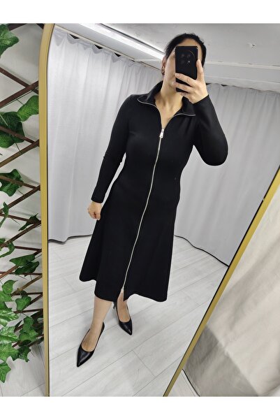 tellevolle boydan fermuarlı bogaz detaylı elbise
