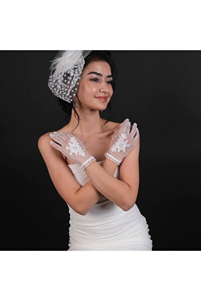 Limelia Beyaz Puantiyeli Nikah Şapkası Ve Gelin Eldiveni