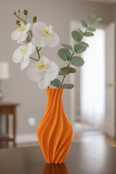 MEK مزهرية بلاستيكية مزخرفة حلزونية الشكل برتقالية اللون (18×17.5 سم)