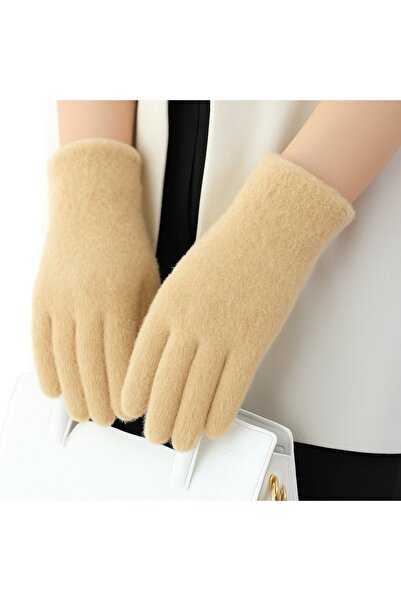 gigigiyim قفازات نسائية ذات لون واحد مع شعر مزروع