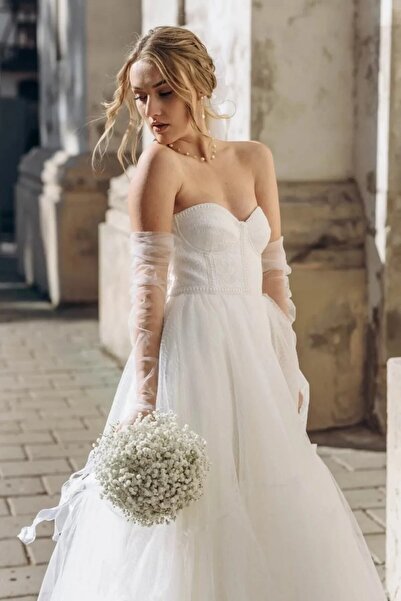 Limelia Mănuși albe Rochie de mireasă Mănuși lungi asortate Mănuși lungi din tul