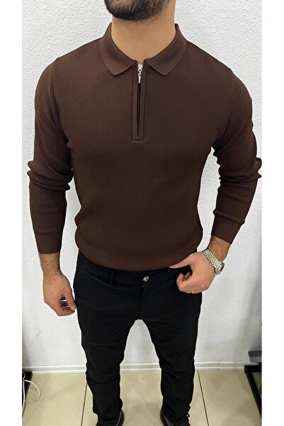 Nova Erkek Esnek Kumaş Fermuarlı Triko Kazak