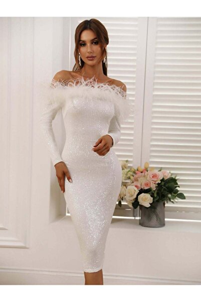 kermiş TREND otriş detaylı midi abiye elbise