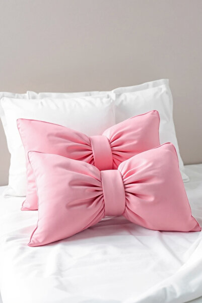 JACA Set of 2 Bowknot-Looking Decorative Linen Fabric Pillow Ribbon Gift Throw Pillow Cushion Set (2 Pieces)