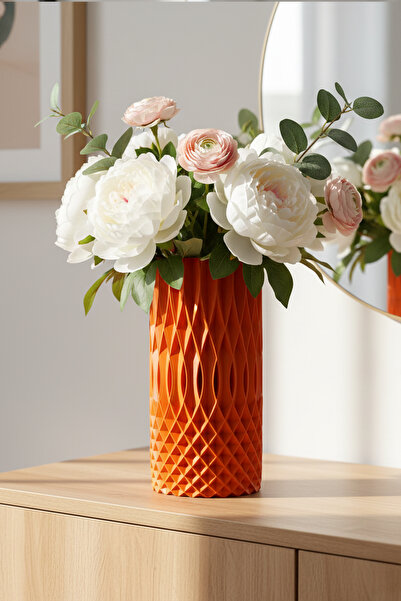 MEK Vază modernă din plastic cu textura optică brodată portocaliu (20x10cm)