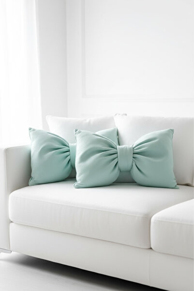 JACA Set of 2 Bowknot-Looking Decorative Linen Fabric Pillow Ribbon Gift Throw Pillow Cushion Set (2 Pieces)