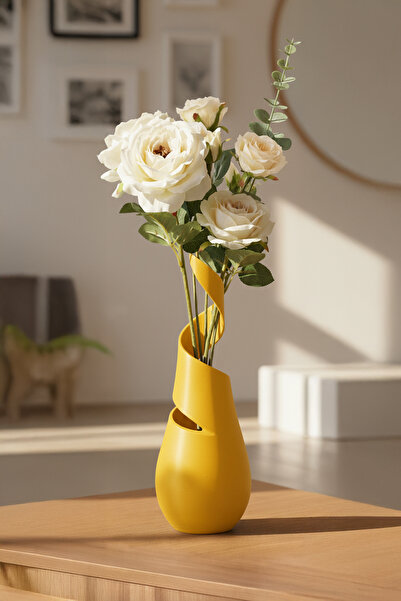 MEK مزهرية بلاستيكية مزخرفة بتصميم حلزوني باللون الأصفر (21x7.5 سم)