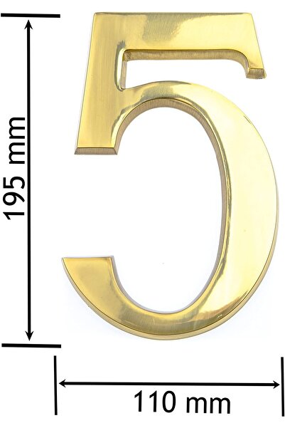 ICON TOOLS HOUSE NUMBER, BRASS, SHINY 200 MM, DIGITAL "5"