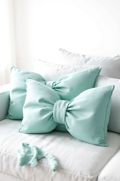 JACA Set of 2 Bowknot-Looking Decorative Linen Fabric Pillow Ribbon Gift Throw Pillow Cushion Set (2 Pieces)