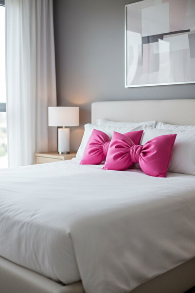 JACA Set of 2 Bowknot-Looking Decorative Linen Fabric Pillow Ribbon Gift Throw Pillow Cushion Set (2 Pieces)