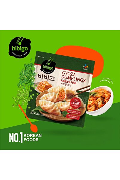 BIBIGO GYOZA DUMPLINGS KIMCHI&PORK EXTRA LARGE DUMPLINGS 245 gr Helal damgasız