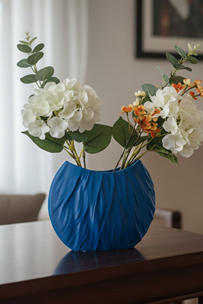 MEK Crinkled Line Decorative Modern Vase Blue (17X22Cm)