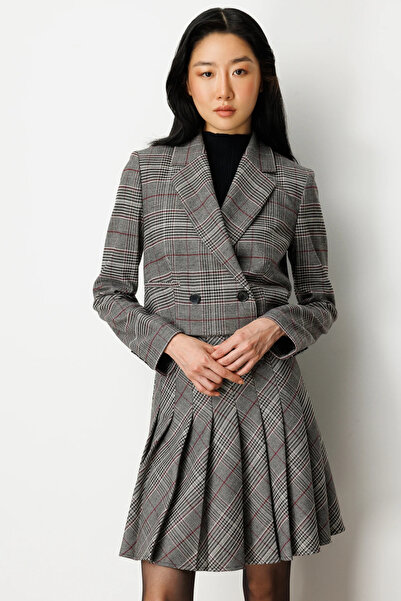 Ekol Plaid Crop Jacket-5075