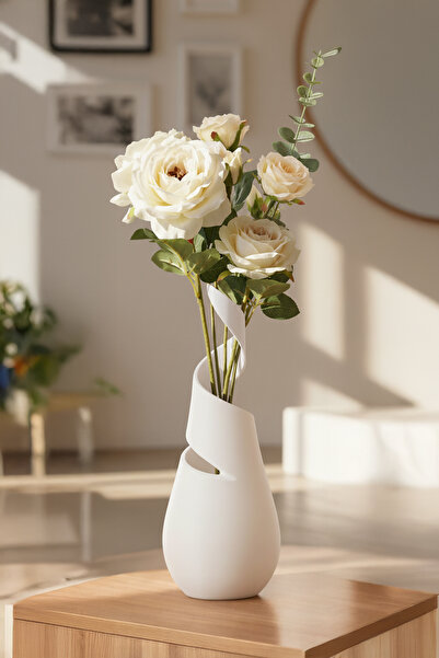 MEK مزهرية بلاستيكية مزخرفة بتصميم حلزوني باللون الأبيض (21x7.5 سم)