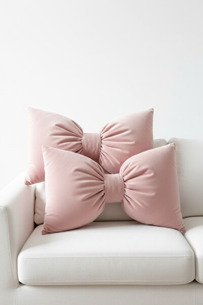 JACA Set of 2 Bowknot-Looking Decorative Linen Fabric Pillow Ribbon Gift Throw Pillow Cushion Set (2 Pieces)