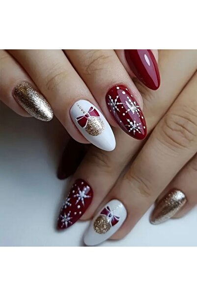 Accessories Hei Bordo Yılbaşı Temalı Kendinden Yapışkanlı Takma Tırnak Seti 24 Adet