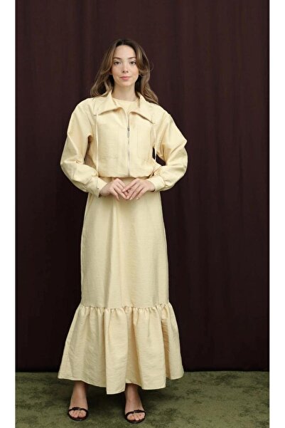Puane Double Jacketed Zippered Ruffled Dress