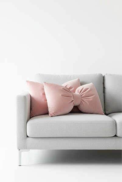 JACA Set of 2 Bowknot-Looking Decorative Linen Fabric Pillow Ribbon Gift Throw Pillow Cushion Set (2 Pieces)