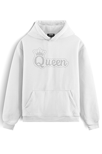 3 ROPE Φούτερ Unisex Quenn Taş με τύπωμα oversized με κουκούλα με φλις εσωτερικά