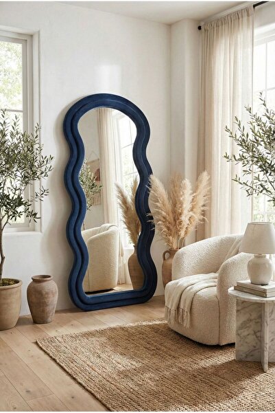 TodekHome Ayaklı Kumaşlı Boy Aynası - Modern Dalgalı Tasarım Büyük Boy Ayna (...