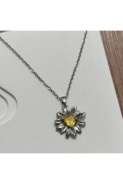 TURKAFONE Yellow Stone Necklace Silver