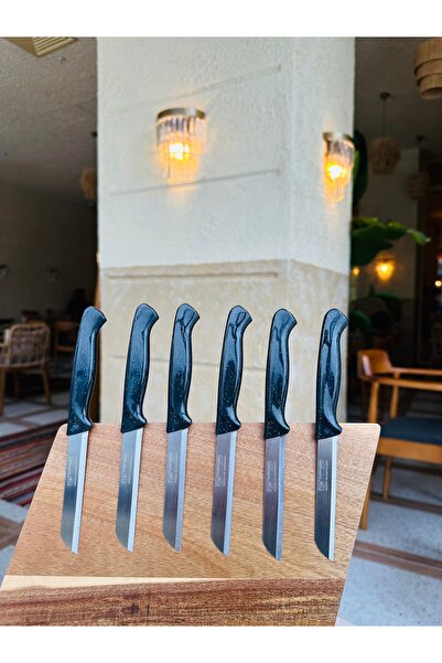 Solingen Yeni Model Tırtıklı Simli Deliksiz 6’lı Meyve Bıçağı (SİYAH)