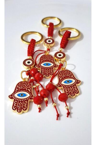 Svc Aksesuar Gift 3-Piece Fatma Ana Eli & Hamse Keychain - Red - 9.5 cm