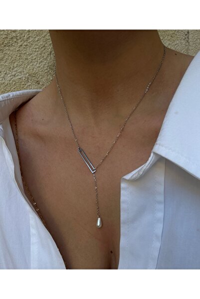 pop up store Stainless Steel Pearl Detail Minimal Necklace