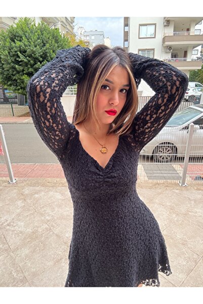 Aşko Butik Dantel kollu elbise