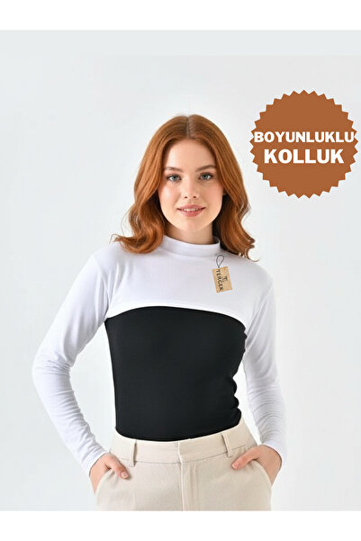 Tergek Mock Neck Neck Collar Sleeves White, Stretchy Combed Cotton, Casual Sp...