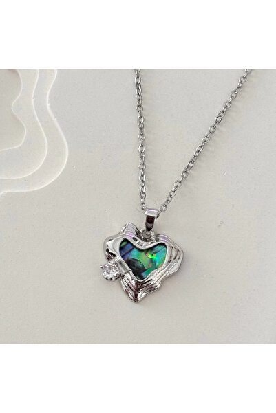 TURKAFONE قلادة على شكل قلب هولوغرام فضية