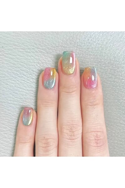 Accessories Hei Çok Renkli Parlak Kendinden Yapışkanlı Takma Tırnak Seti 24 Adet