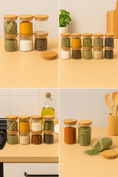 MEDUSHOP 12-Piece Luxury Glass Spice Jar Set |   Counter Top |   Bamboo Gasket Lid |   Same Size |   Organizer Set