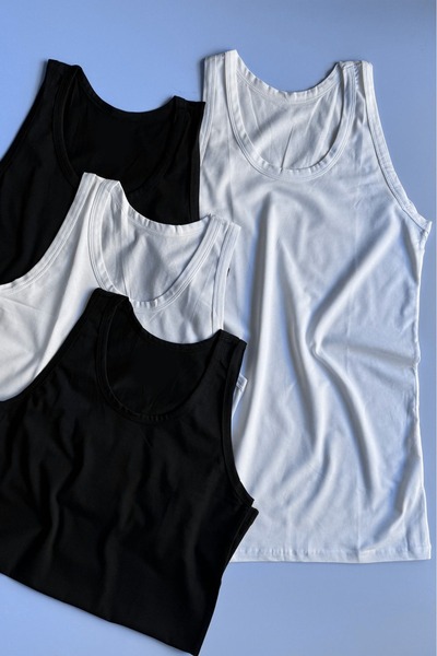 VicTroy Blackron |   4-Pack Oval Neck White and Black Soft Cotton Fabric Men's Undershirt 10E06