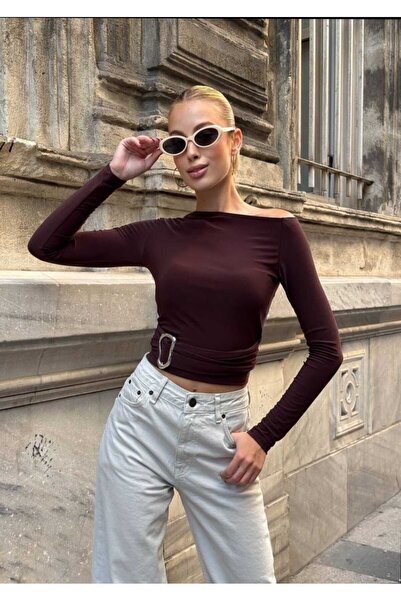 Azra Moda Style Μακρυμάνικη μπλούζα με ασύμμετρη μπροστινή πόρπη