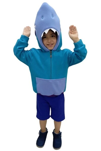 Bkmc Costum albastru cu glugă pentru cosplay Leon Shark