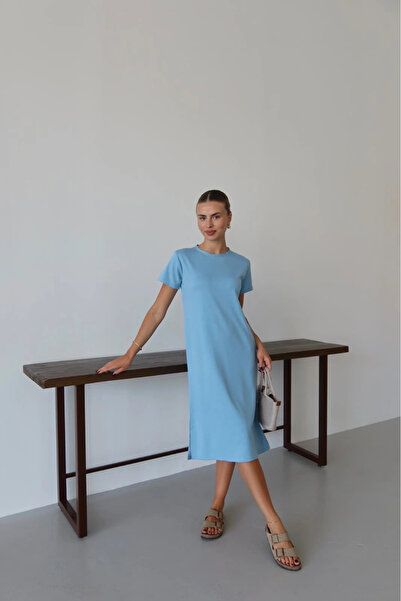 hibiscus Modal Slit dress blue pt