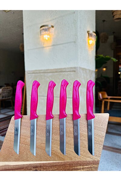 Solingen Yeni Model Tırtıklı Simli Deliksiz 6’lı Meyve Bıçağı (PEMBE)