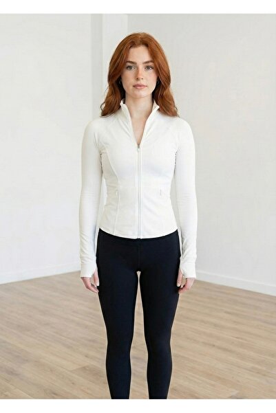 Köstebek Dar Kesim Dik Yaka Fermuarlı Plates Hırka