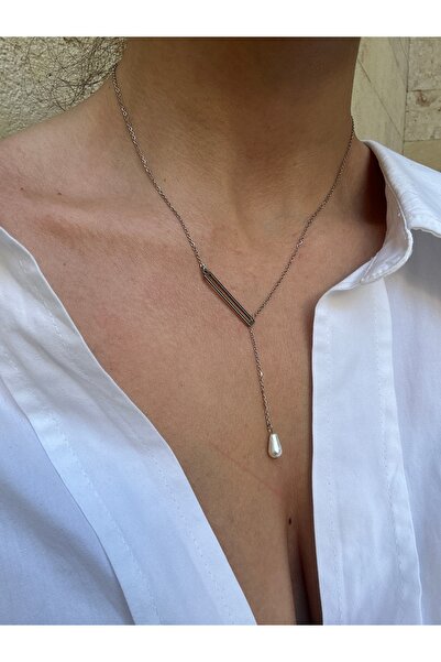 pop up store Stainless Steel Pearl Detail Minimal Necklace