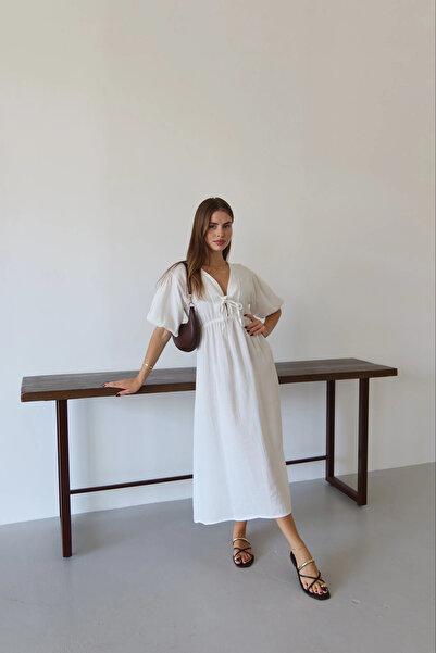 hibiscus Short-Sleeved Muslin Dress White Pt