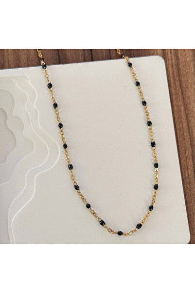 TURKAFONE Siyah Boncuk Taşlı Kolye